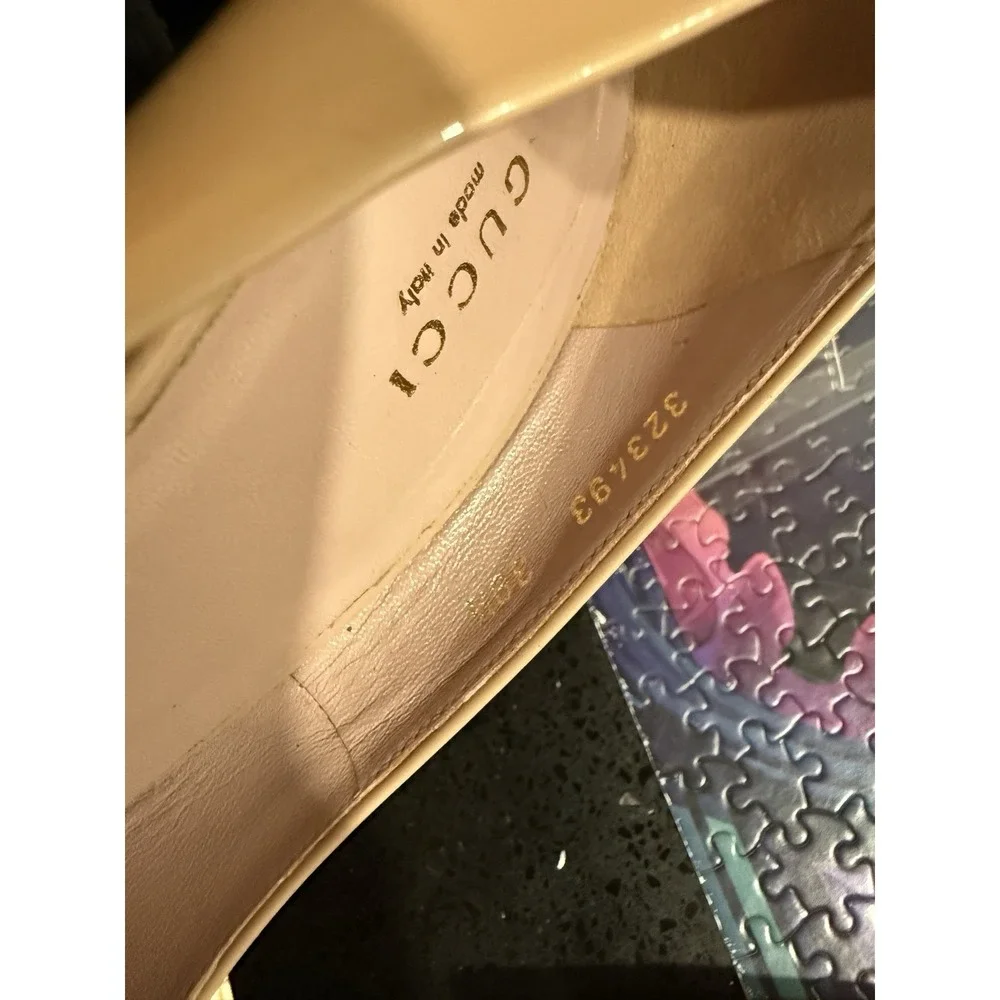 Gucci‎ Pump Beige Patent Bow Stiletto Pointed Toe Women's Heel 39.5